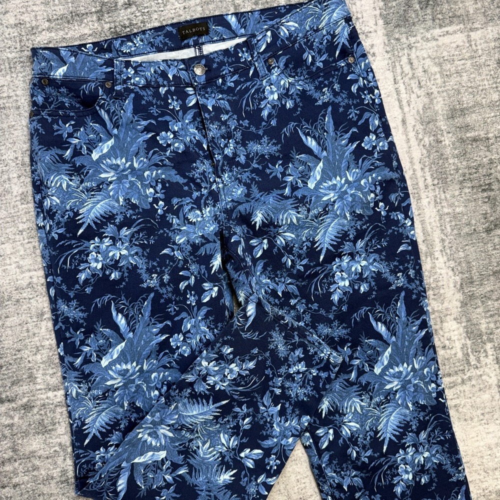 Talbots Jeans Womens 34x29 Blue Toile‎ Floral Slim Ankle Stretch Preppy Garden